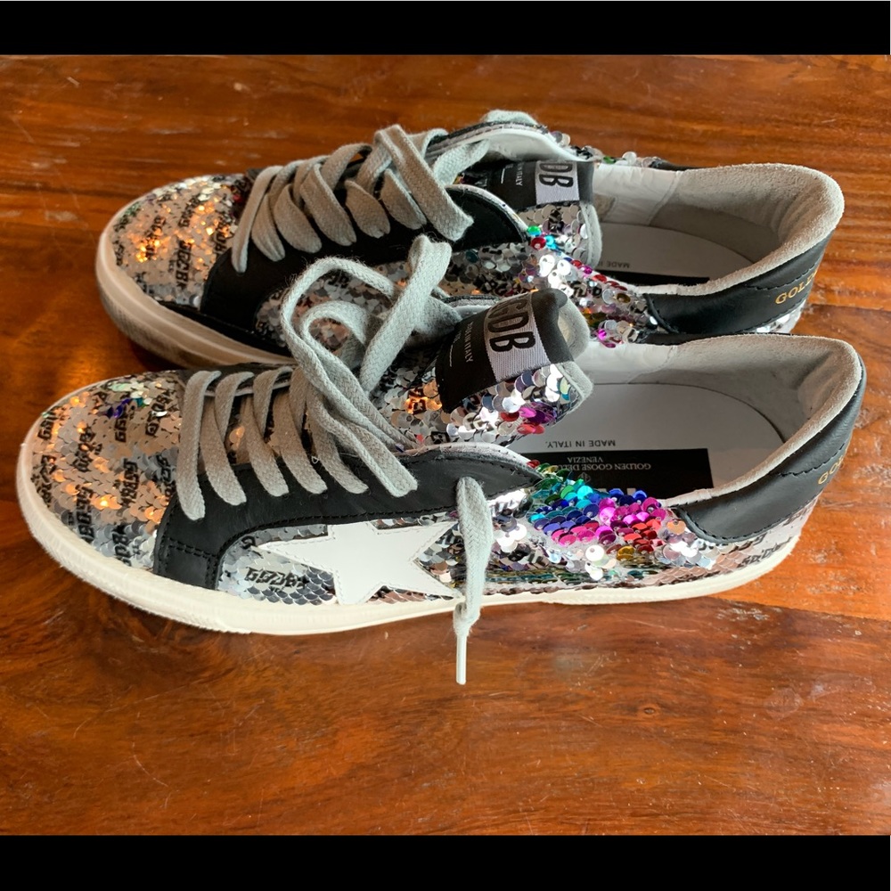 Golden Goose Rainbow & Silver Sequin May Sneakers